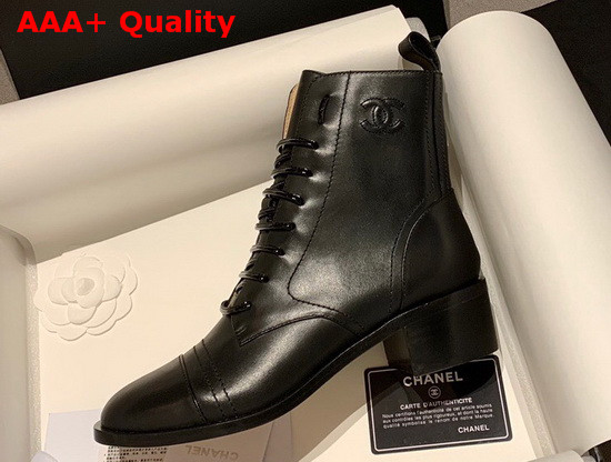 Chanel Lace Up Boots with Side Zip Black Calfskin Replica