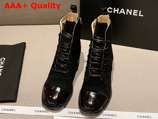 Chanel Lace Up Boots with Side Zip Black Calfskin Replica