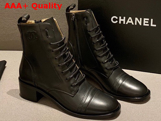 Chanel Lace Up Boots with Side Zip Black Calfskin Replica