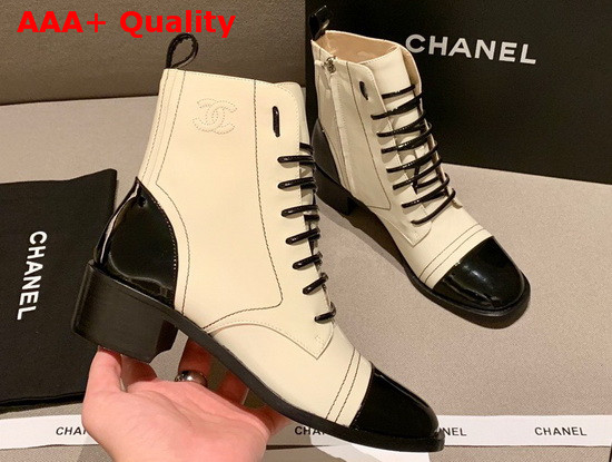 Chanel Lace Up Boots with Side Zip White Patent Calfskin Replica