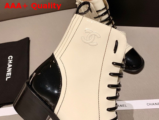 Chanel Lace Up Boots with Side Zip White Patent Calfskin Replica