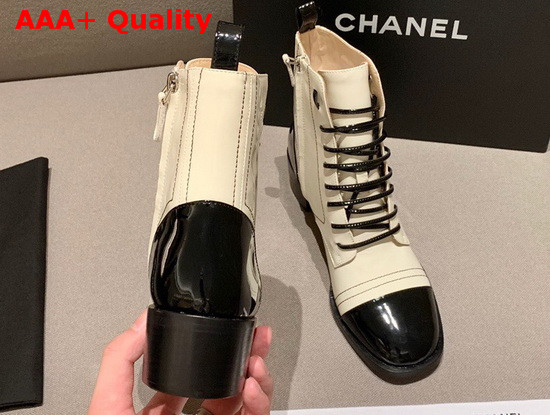 Chanel Lace Up Boots with Side Zip White Patent Calfskin Replica