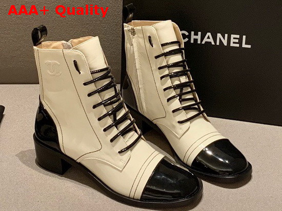 Chanel Lace Up Boots with Side Zip White Patent Calfskin Replica