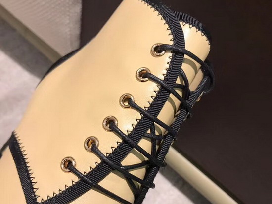 Chanel Lace Up Short Boot in Beige Lambskin and Black Grosgrain