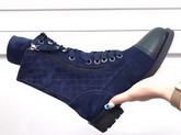 Chanel Lace Up Short Boot in Navy Blue Suede Calfskin