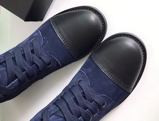 Chanel Lace Up Short Boot in Navy Blue Suede Calfskin