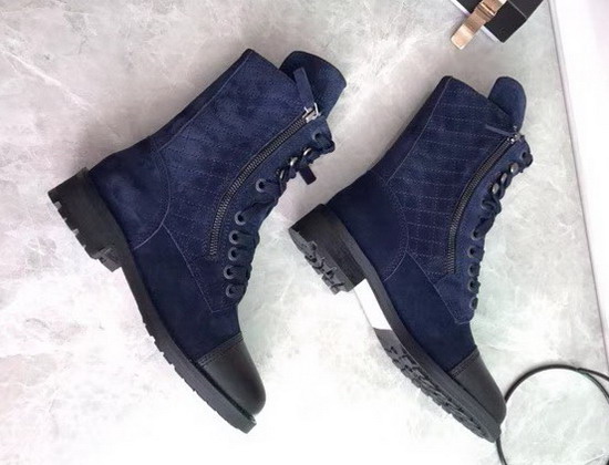 Chanel Lace Up Short Boot in Navy Blue Suede Calfskin