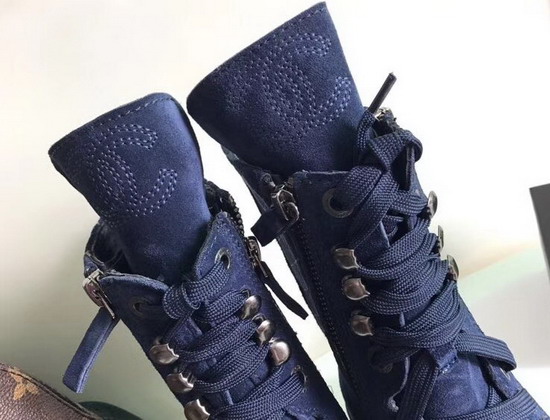 Chanel Lace Up Short Boot in Navy Blue Suede Calfskin