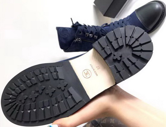 Chanel Lace Up Short Boot in Navy Blue Suede Calfskin