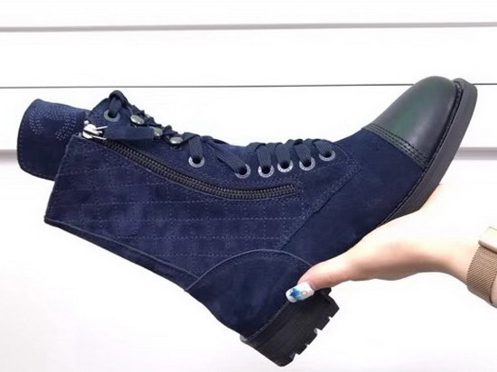 Chanel Lace Up Short Boot in Navy Blue Suede Calfskin