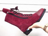 Chanel Lace Up Short Boot in Red Suede Calfskin