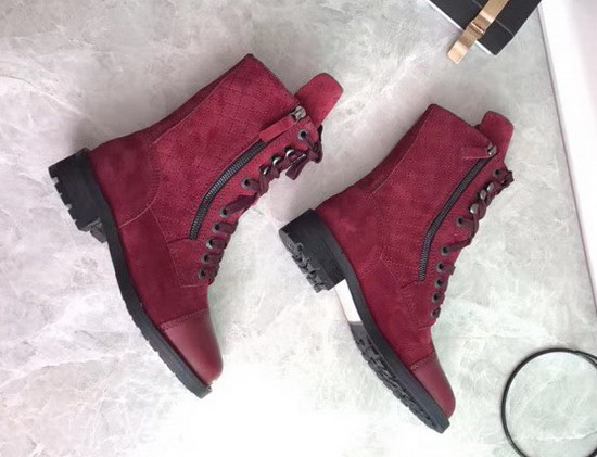 Chanel Lace Up Short Boot in Red Suede Calfskin