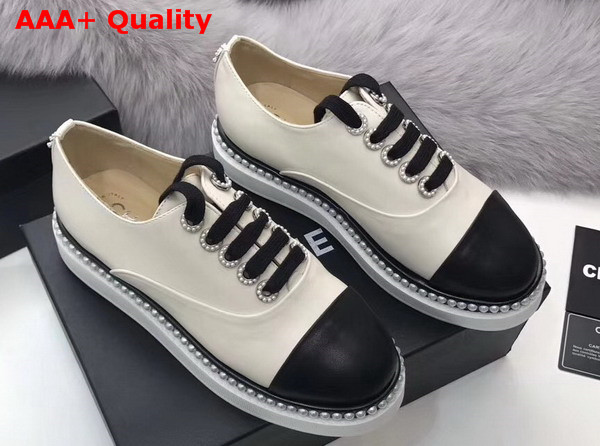 Chanel Lace Ups Beige Calfskin and Black Lambskin Replica