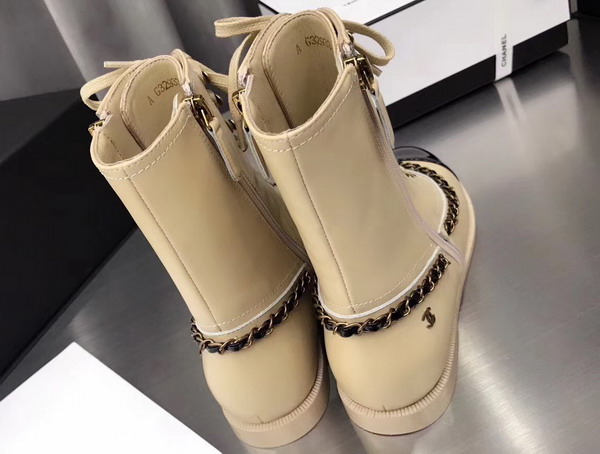 Chanel Lace Ups Beige Calfskin and Black Patent Leather For Sale