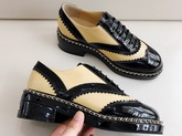 Chanel Lace Ups Beige Calfskin and Black Patent Leather Replica