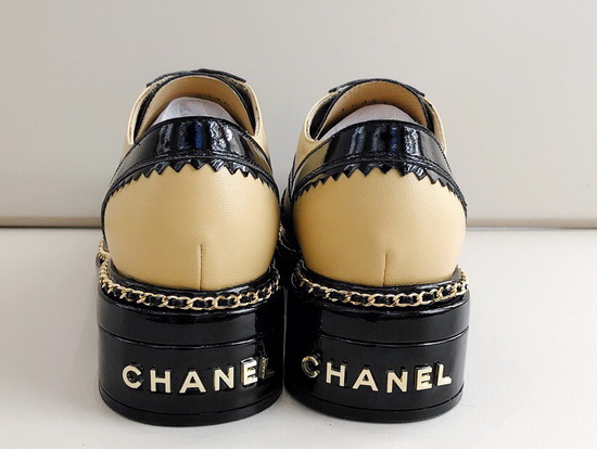 Chanel Lace Ups Beige Calfskin and Black Patent Leather Replica