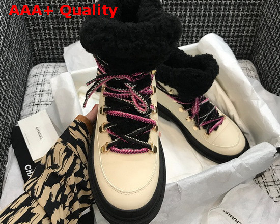 Chanel Lace Ups Beige Calfskin and Black Shearling Lining Replica