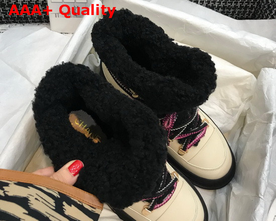 Chanel Lace Ups Beige Calfskin and Black Shearling Lining Replica