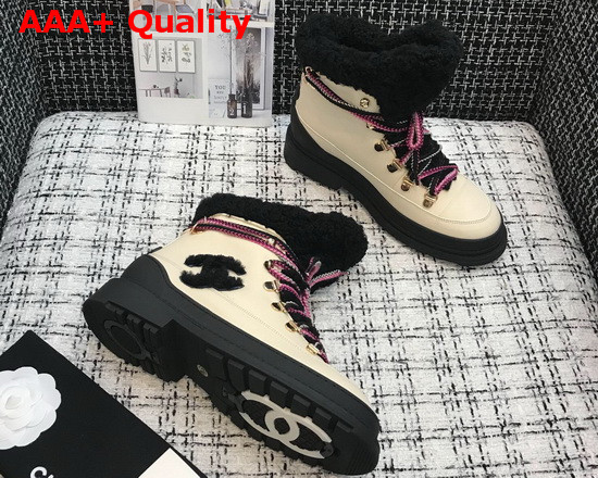 Chanel Lace Ups Beige Calfskin and Black Shearling Lining Replica