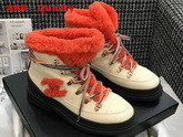 Chanel Lace Ups Beige Calfskin and Orange Shearling Lining Replica