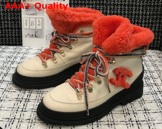 Chanel Lace Ups Beige Calfskin and Orange Shearling Lining Replica