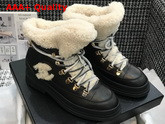 Chanel Lace Ups Black Calfskin and Beige Shearling Lining Replica