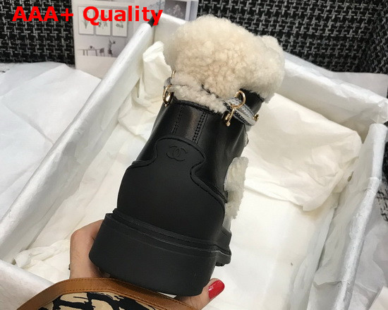 Chanel Lace Ups Black Calfskin and Beige Shearling Lining Replica