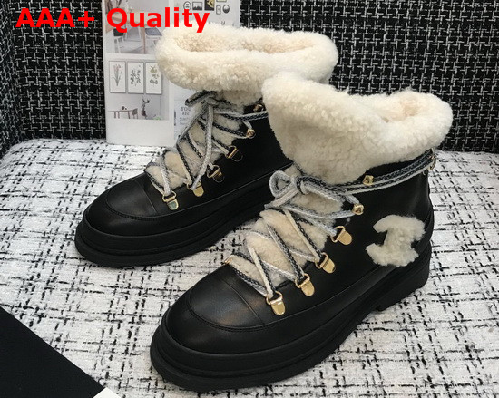 Chanel Lace Ups Black Calfskin and Beige Shearling Lining Replica