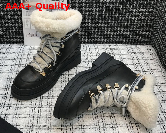 Chanel Lace Ups Black Calfskin and Beige Shearling Lining Replica