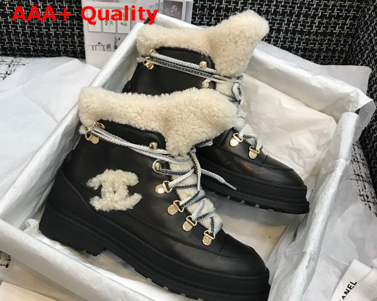 Chanel Lace Ups Black Calfskin and Beige Shearling Lining Replica