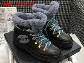 Chanel Lace Ups Black Calfskin and Blue Shearling Lining Replica