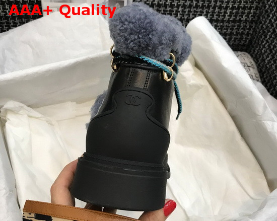 Chanel Lace Ups Black Calfskin and Blue Shearling Lining Replica