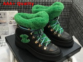 Chanel Lace Ups Black Calfskin and Green Shearling Lining Replica