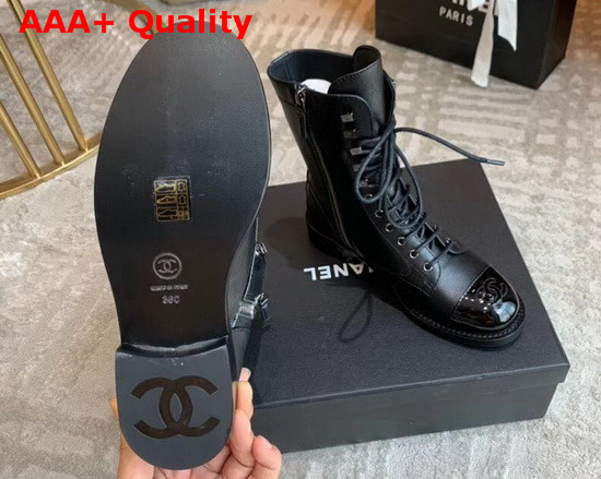 Chanel Lace Ups Black Calfskin and Patent Calfskin G34953 Replica