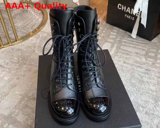 Chanel Lace Ups Black Calfskin and Patent Calfskin G34953 Replica