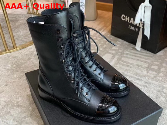 Chanel Lace Ups Black Calfskin and Patent Calfskin G34953 Replica