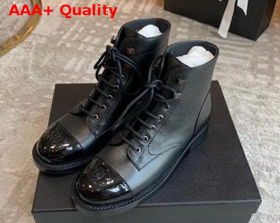 Chanel Lace Ups Black Calfskin and Patent Calfskin G34954 Replica