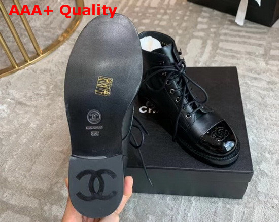 Chanel Lace Ups Black Calfskin and Patent Calfskin G34954 Replica