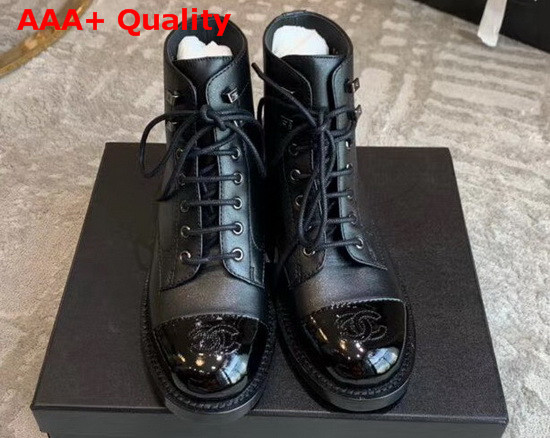 Chanel Lace Ups Black Calfskin and Patent Calfskin G34954 Replica