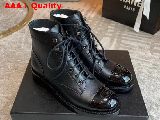 Chanel Lace Ups Black Calfskin and Patent Calfskin G34954 Replica