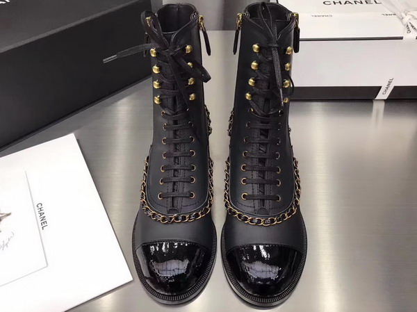 Chanel Lace Ups Black Calfskin and Patent Leather For Sale