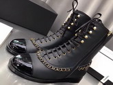 Chanel Lace Ups Black Calfskin and Patent Leather For Sale