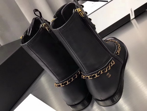 Chanel Lace Ups Black Calfskin and Patent Leather For Sale