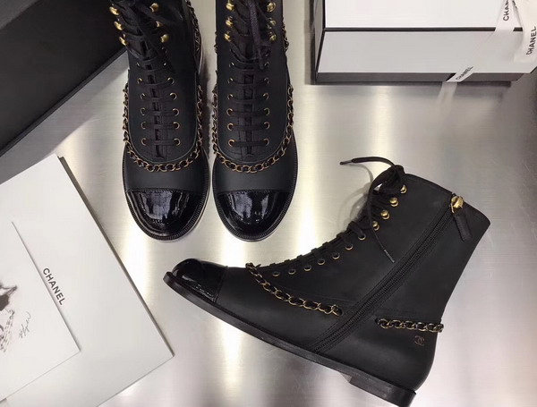 Chanel Lace Ups Black Calfskin and Patent Leather For Sale