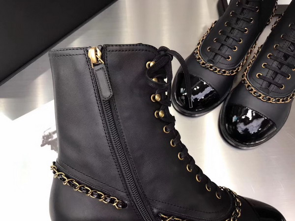 Chanel Lace Ups Black Calfskin and Patent Leather For Sale