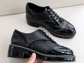 Chanel Lace Ups Black Calfskin and Patent Leather Replica