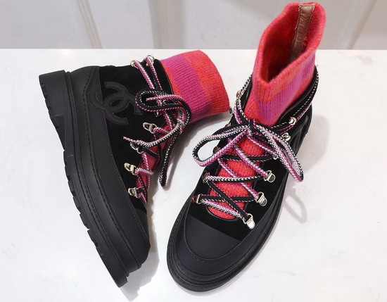 Chanel Lace Ups Calfskin and Mixed Fibers Black Orange and Rose G35375