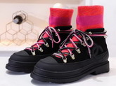 Chanel Lace Ups Calfskin and Mixed Fibers Black Orange and Rose G35375