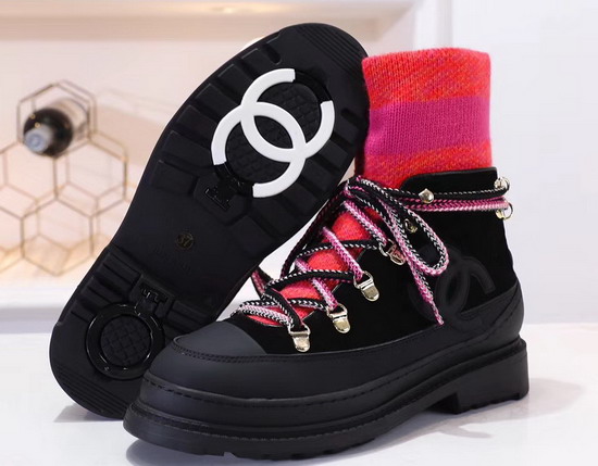 Chanel Lace Ups Calfskin and Mixed Fibers Black Orange and Rose G35375