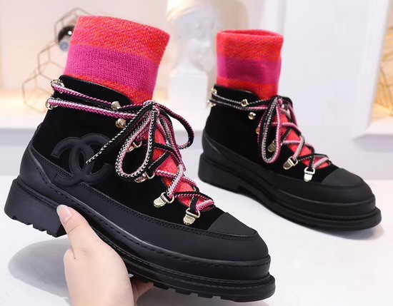 Chanel Lace Ups Calfskin and Mixed Fibers Black Orange and Rose G35375